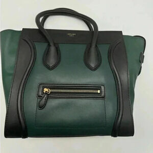 CELINE Satin Calfskin Bicolor Luggage in Dark Green & Black - Like New